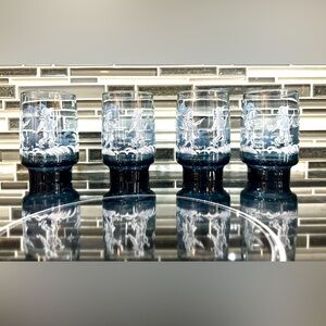 VTG  Mary Gregory Libby Blue Painted Fishing Boy & Girl Tumblers (set of 4)